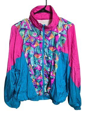 Westside Women’s Vintage 90’s Pink and Teal Windbreaker L
